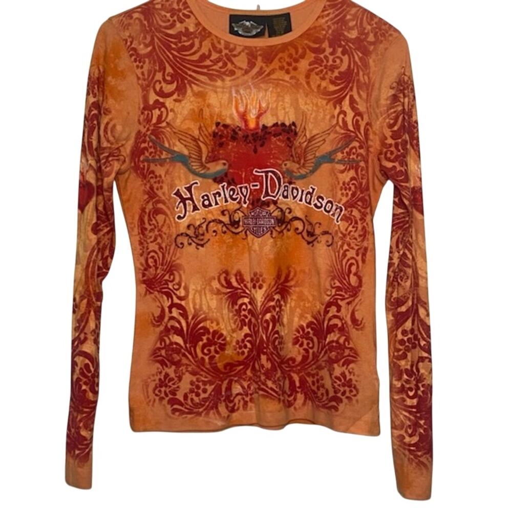 Harley‑Davidson Women’s Tee • Long Sleeve • Vibrant Orange/Red • M